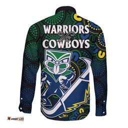 NRL Combine Warriors and Cowboys Long Sleeve Button Shirt Aboriginal