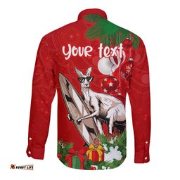 Personalised Kangaroo Lover Long Sleeve Button Shirt Australia Merry Christmas Aboriginal