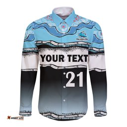 Custom Text And Number Cronulla-Sutherland Sharks Rugby Long Sleeve Button Shirt Simple Style