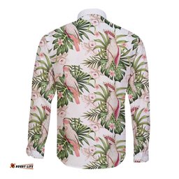 Australia Pink Cockatoo Long Sleeve Button Shirt Aussie Orchids - Seamless Pattern