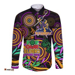 Custom Storm Rugby Aboriginal Art Long Sleeve Button Shirt NAIDOC Indigenous Tribal