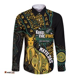Australia Matildas Indigenous Long Sleeve Button Shirt NAIDOC 2024 Keep The Fire Burning
