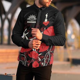 Anzac Day Camouflage Poppy & Barbed Wire Long Sleeve Button Shirt