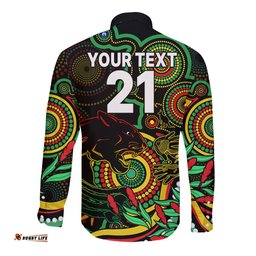 Custom Panthers Rugby Aboriginal Art Long Sleeve Button Shirt NAIDOC Indigenous Tribal