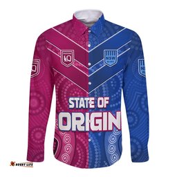Custom Text and Number Blues and Maroons Rugby Long Sleeve Button Shirt Origin NSW Combine Queensland Aboriginal Australian