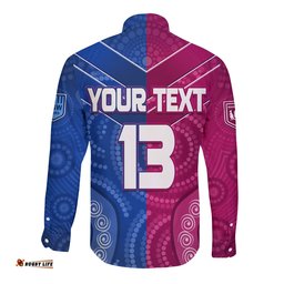 Custom Text and Number Blues and Maroons Rugby Long Sleeve Button Shirt Origin NSW Combine Queensland Aboriginal Australian