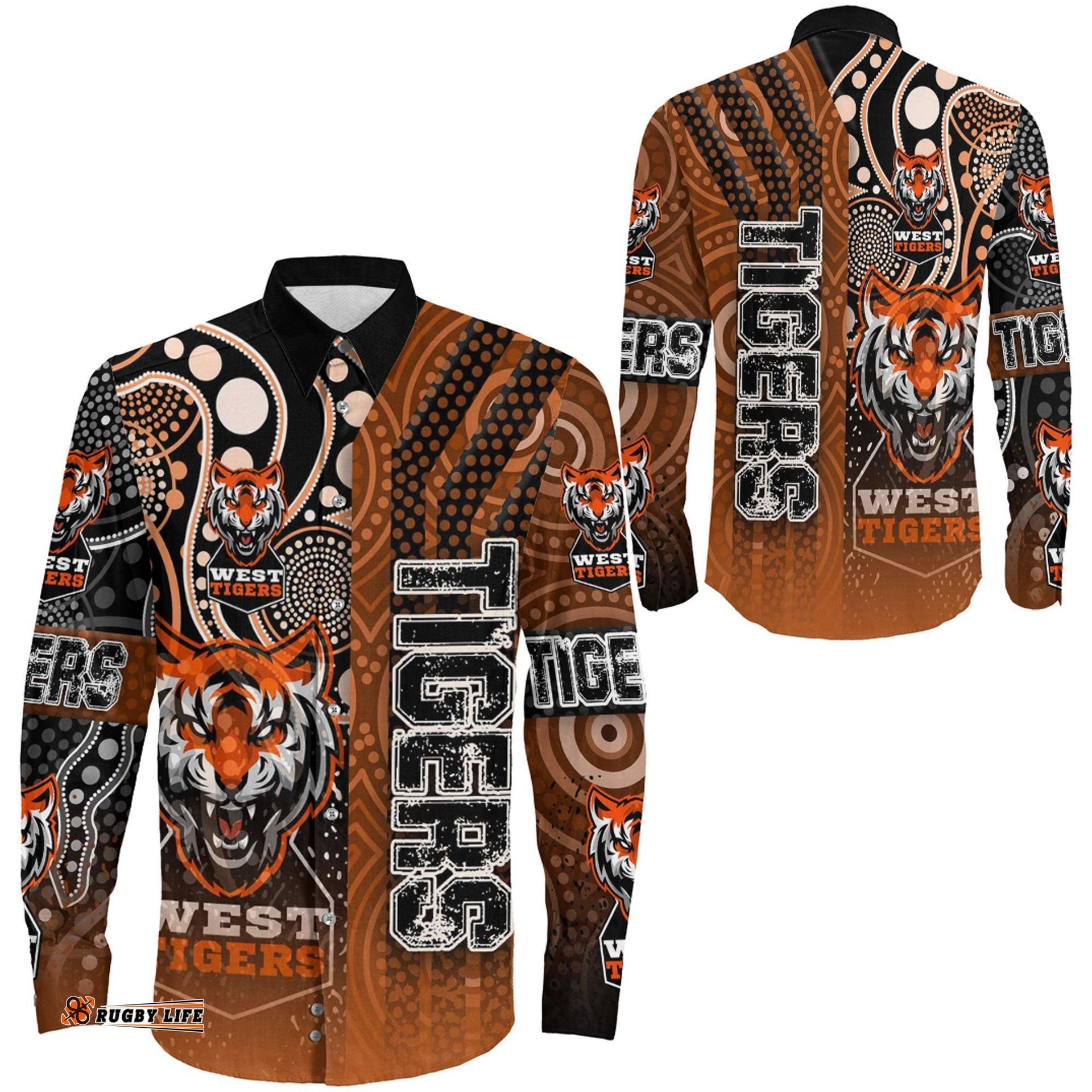 West Tigers Sporty Style Long Sleeve Button Shirt