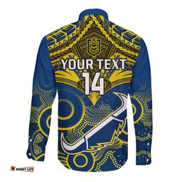 Personalised Cowboys Rugby Long Sleeve Button Shirt Aboriginal Mix Polynesian Pattern