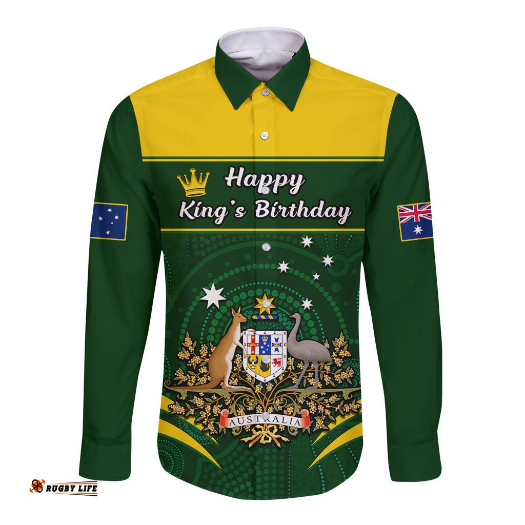 Personalised 12 June Australia King Birthday Long Sleeve Button Shirt Aboriginal National Color