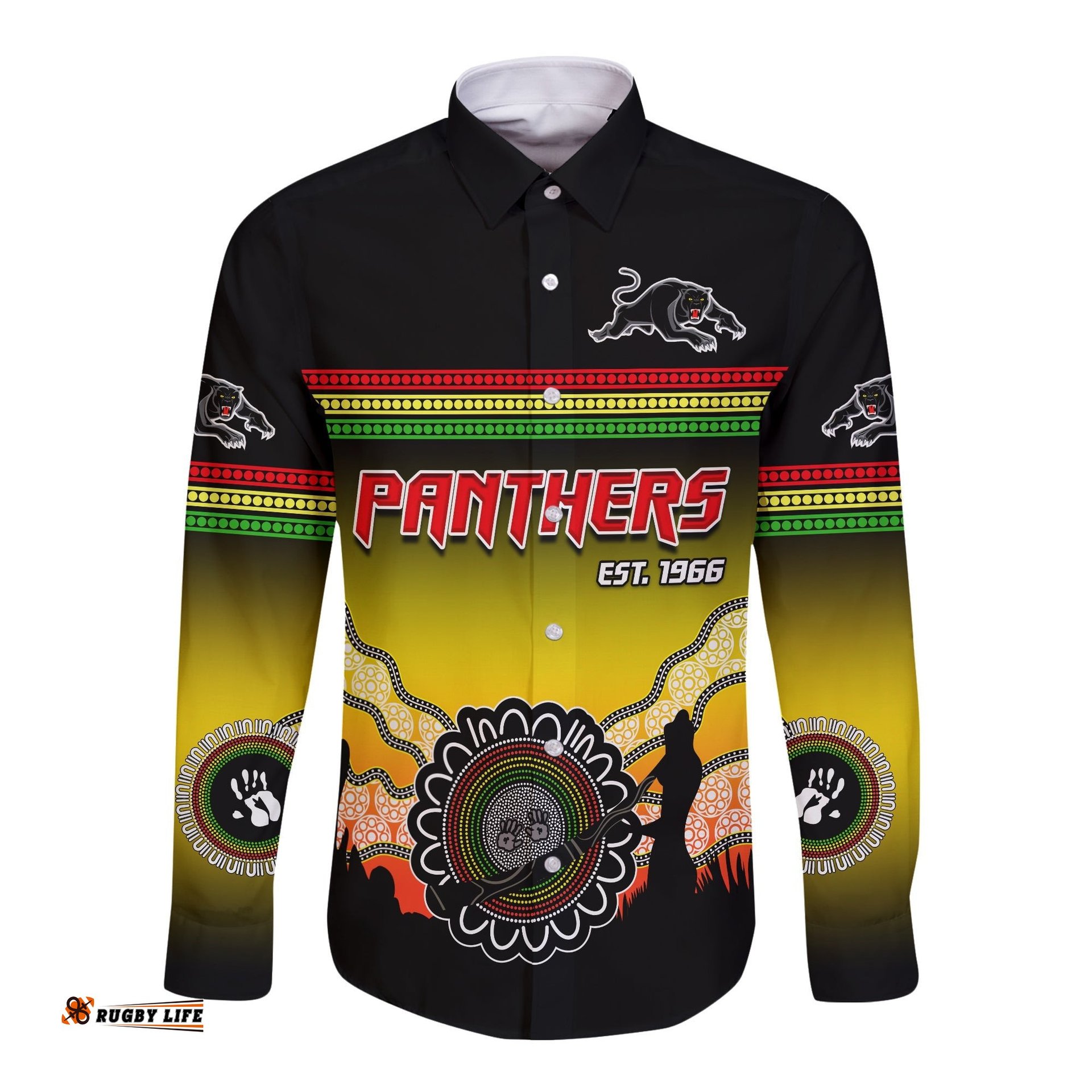 Panthers Long Sleeve Button Shirt Go The Mighty Penrith Aboriginal