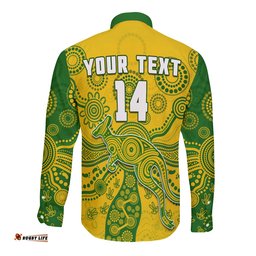 Custom Text And Number Australia Long Sleeve Button Shirt National Colours Proud Aussie Special Indigenous