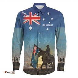 Anzac Lest We Forget The Light Horse Long Sleeve Button Shirt