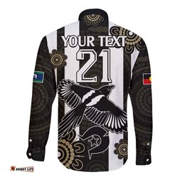 Custom Text And Number NAIDOC Collingwood Football Long Sleeve Button Shirt Proud To Be Magpies Aboriginal Version