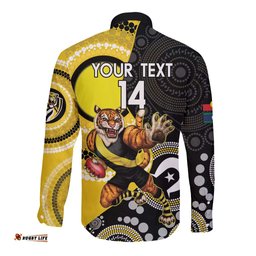Custom AFL Richmond NAIDOC Week Long Sleeve Button Shirt Keep The Fire Burning Indigenous Art