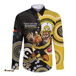 Custom AFL Richmond NAIDOC Week Long Sleeve Button Shirt Keep The Fire Burning Indigenous Art