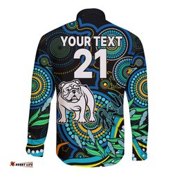 Custom Bulldogs Rugby Aboriginal Art Long Sleeve Button Shirt NAIDOC Indigenous Tribal