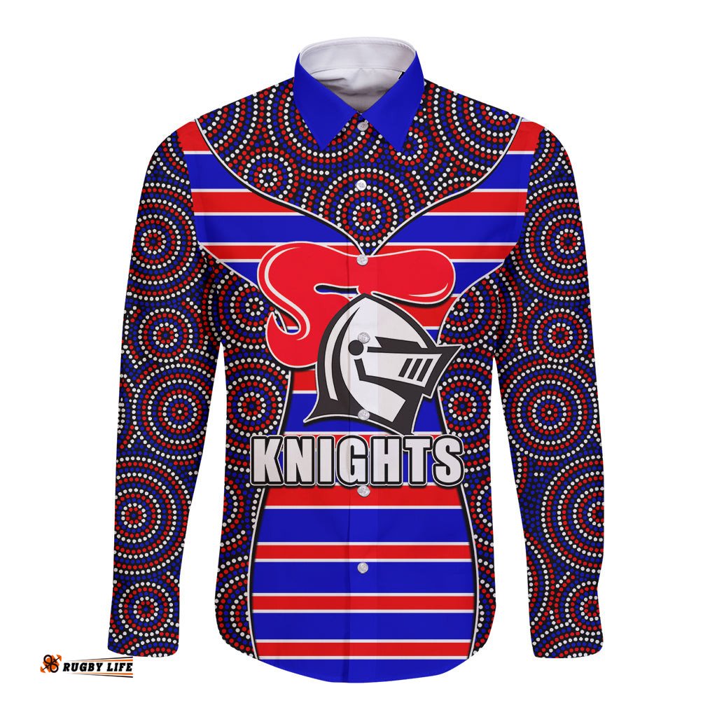 NRL - Knights Long Sleeve Button Shirt Mix Dot Aboriginal