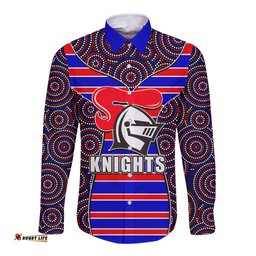 NRL - Knights Long Sleeve Button Shirt Mix Dot Aboriginal