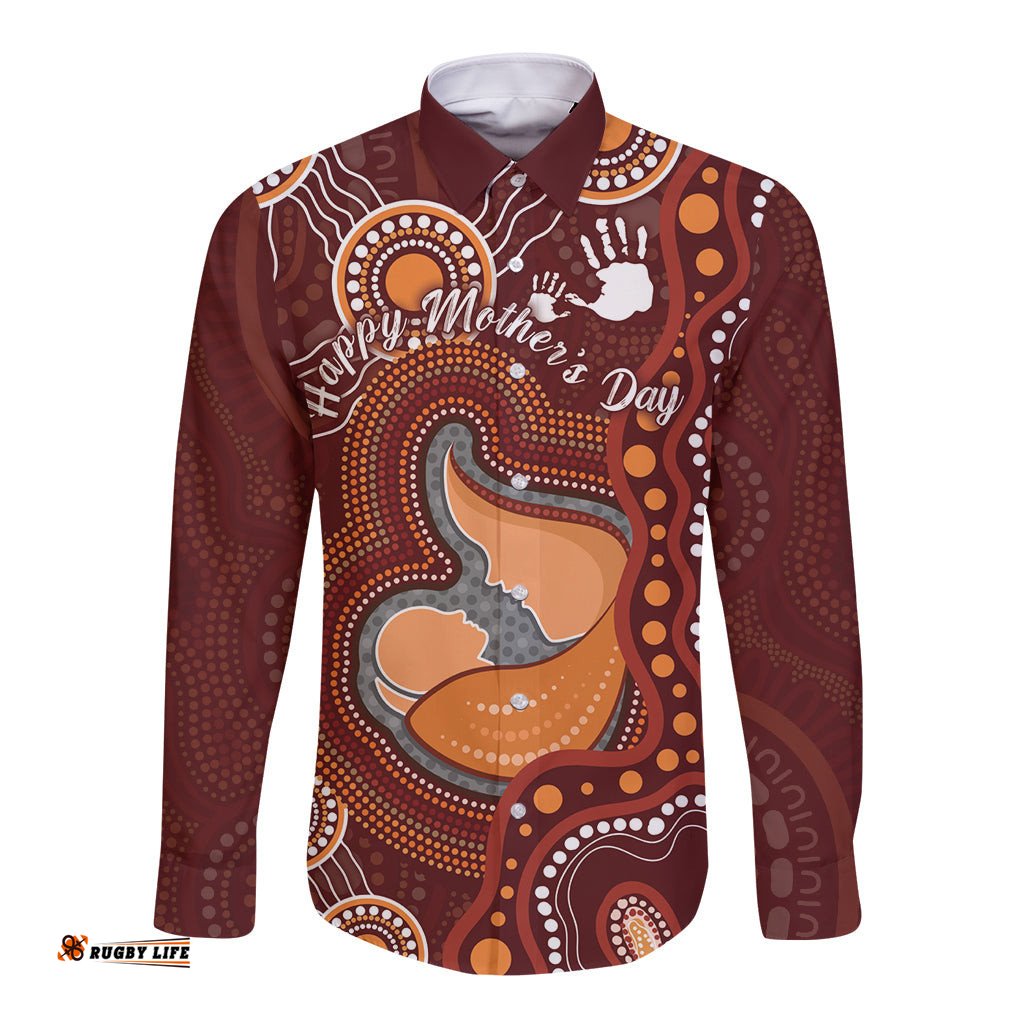 Australia Mother's Day Indigenous Long Sleeve Button Shirt Aboriginal Art
