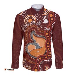 Australia Mother's Day Indigenous Long Sleeve Button Shirt Aboriginal Art