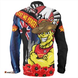 Gold Coast SUNS Long Sleeve Button Shirt Anzac Day Honor United In Spirit