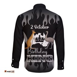 Australia King Birthday Long Sleeve Button Shirt Australian Map With Crown Black Version