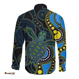 Aboriginal Turtle Long Sleeve Button Shirt Blue Style