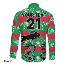 Custom Text And Number Rabbitohs Rugby Premiers Long Sleeve Button Shirt Go The Bunnies Aboriginal Dots