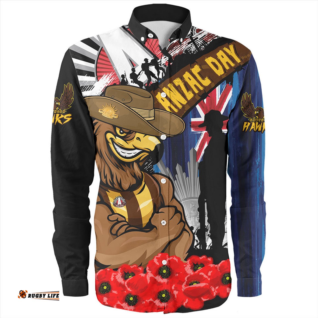 Hawthorn Long Sleeve Button Shirt Anzac Day Honor United In Spirit