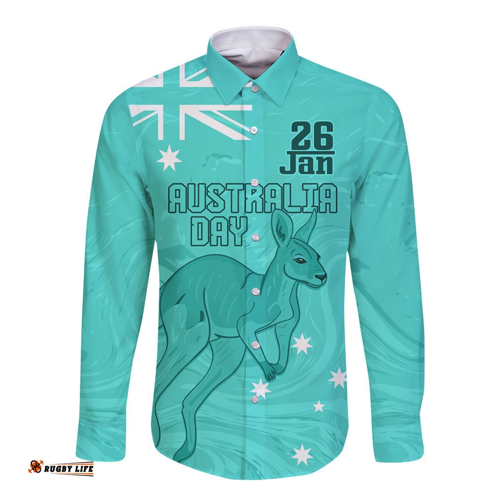 Personalised Matildas Australia Day Long Sleeve Button Shirt Proud To Be Tillies Turquoise Version