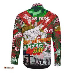 Personalised Rabbitohs ANZAC Day Long Sleeve Button Shirt Aboriginal Rising Sun