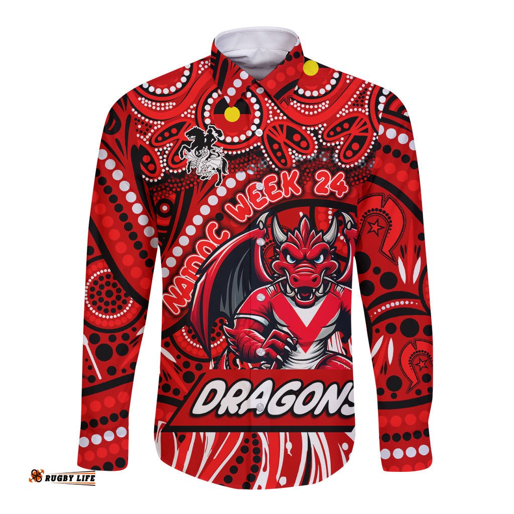Custom Australia NAIDOC Week 2024 Long Sleeve Button Shirt Dragons Mascot Keep The Fire Burning