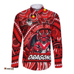 Custom Australia NAIDOC Week 2024 Long Sleeve Button Shirt Dragons Mascot Keep The Fire Burning