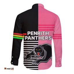 Penrith Panthers Rugby Long Sleeve Button Shirt Proud The Panthers Comeback Black and Pink