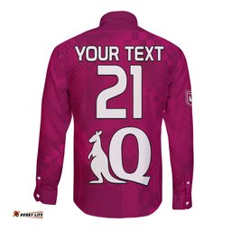 Custom Text And Number Queensland Maroon Rugby Long Sleeve Button Shirt Origin Queensland Sporty Style