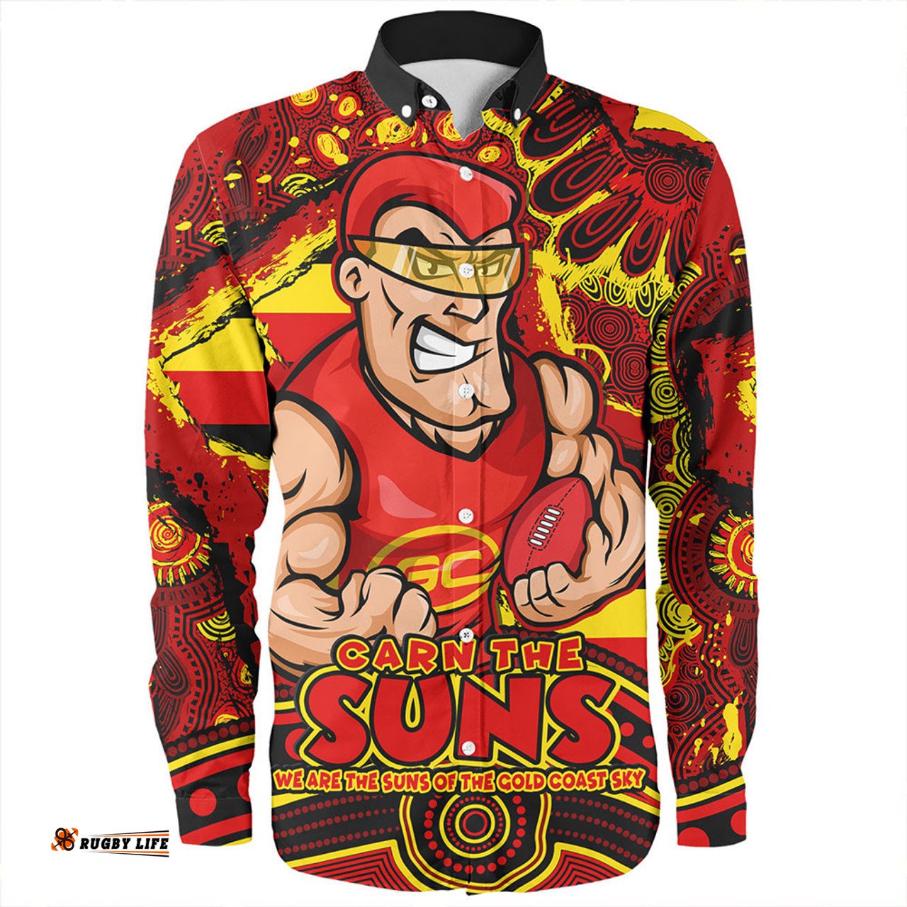 Gold Coast SUNS Long Sleeve Button Shirt Blazing Spirit Of Victory