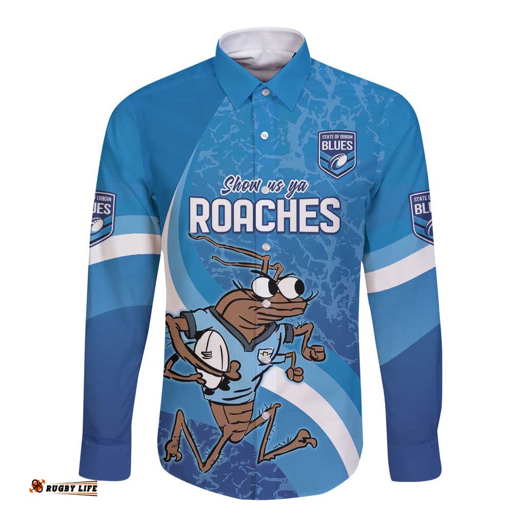 Custom NSW Cockroaches Blues Long Sleeve Button Shirt New South Wales Origin No1