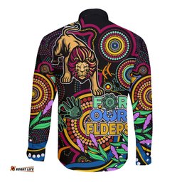 Lions Football Aboriginal Art Long Sleeve Button Shirt NAIDOC Indigenous Tribal