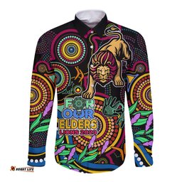 Lions Football Aboriginal Art Long Sleeve Button Shirt NAIDOC Indigenous Tribal