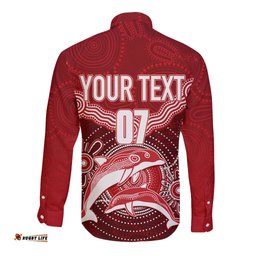 Personalised Dolphins Rugby Long Sleeve Button Shirt Aboriginal Boomerang Artsy Style