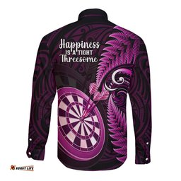 New Zealand Darts Long Sleeve Button Shirt Happiness Is A Tight Threesome Maori Pink