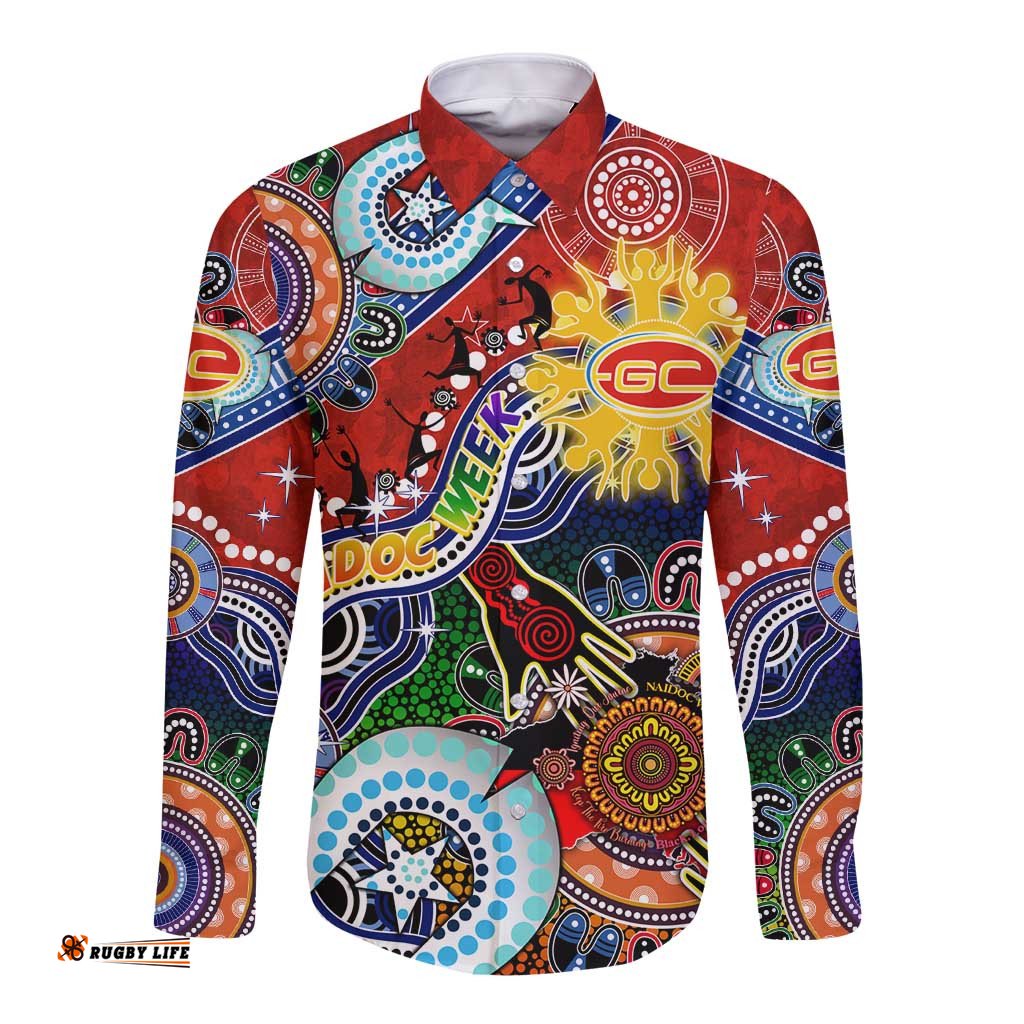 Custom NAIDOC Week 2024 Gold Coast Suns Long Sleeve Button Shirt Australia Aboriginal Dot Painting