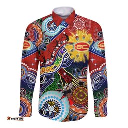 Custom NAIDOC Week 2024 Gold Coast Suns Long Sleeve Button Shirt Australia Aboriginal Dot Painting