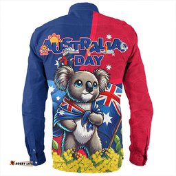 Australia Long Sleeve Button Shirt Golden Wattle And Koala Australia Day Celebration