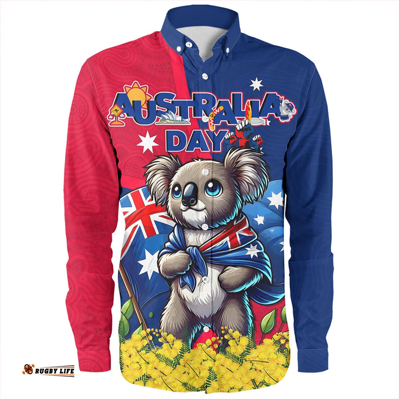 Australia Long Sleeve Button Shirt Golden Wattle And Koala Australia Day Celebration