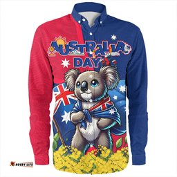 Australia Long Sleeve Button Shirt Golden Wattle And Koala Australia Day Celebration