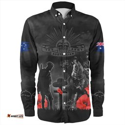 Australia Long Sleeve Button Shirt Anzac Lest We Forget Light Horse Design