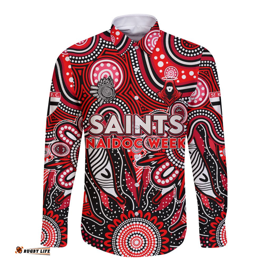 Personalised Saints NAIDOC Week 2024 Long Sleeve Button Shirt Aussie Aboriginal Art