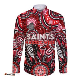 Personalised Saints NAIDOC Week 2024 Long Sleeve Button Shirt Aussie Aboriginal Art