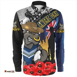 North Queensland Cowboys Long Sleeve Button Shirt United In Spirit Anzac Day Tribute